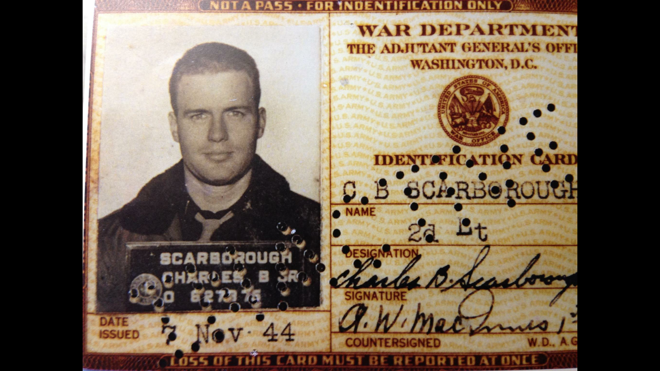 The World War III Military ID for Chuck Scarborough's father,from the U.S. War Department.