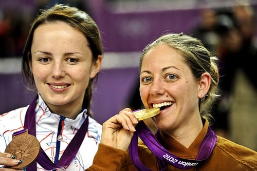 Military spouse and gold medalist Jamie Gray, right