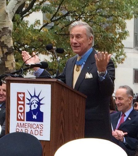 Paul W. Bucha, Medal of Honor Recipient and Veterans Advantage Advisory Board member addressed the opening ceremony at the annual NYC Veterans Day Parade.