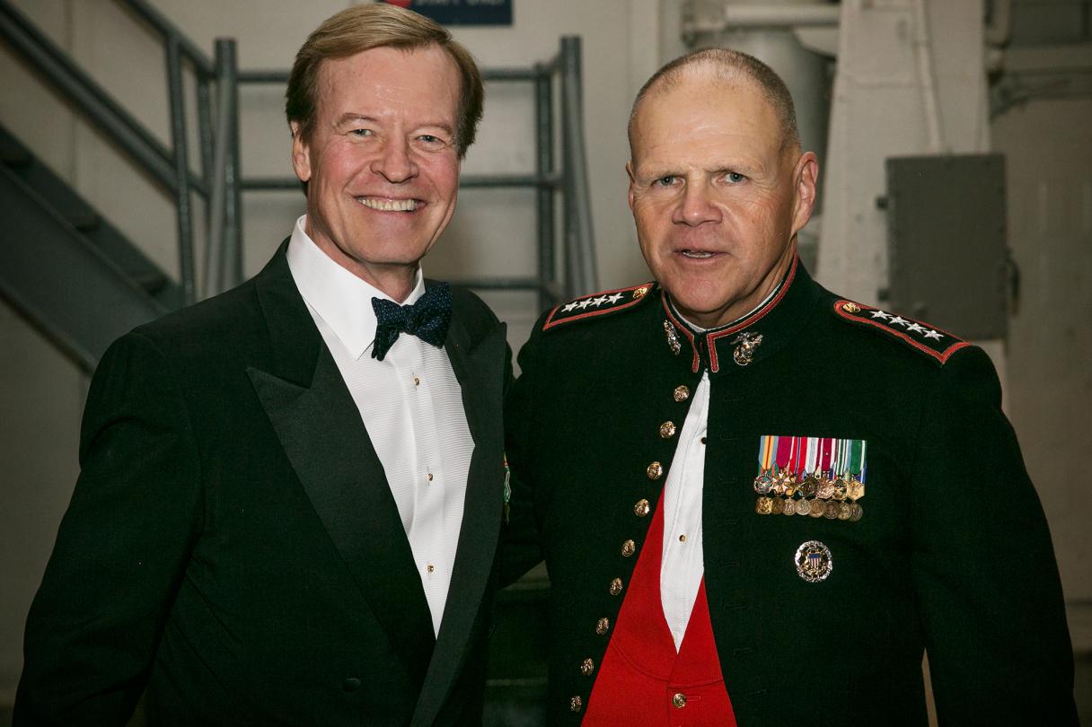 Veterans Advantage co-founder and CEO Scott Higgins (left), seen here with Marine Corps Commandant Gen. Robert Neller at the Marine Corps Birthday Gala on the U.S.S. Intrepid in New York City.