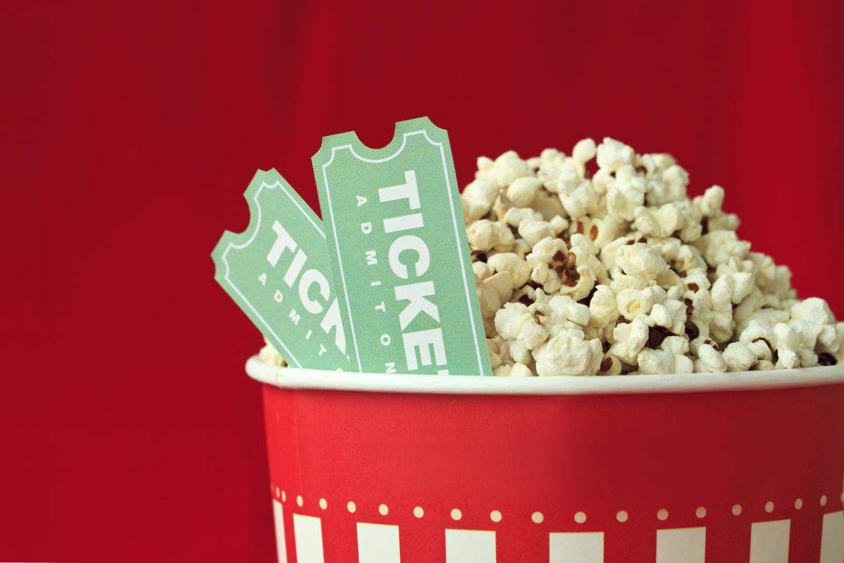Movie tickets with popcorn