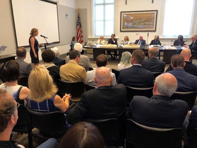 U.S. WWI Centennial Commissioner Dr. Libby O'Connell addresses Commission of Fine Arts (CFA) regarding WWI Memorial design. The CFA gave unanimous approval on design.