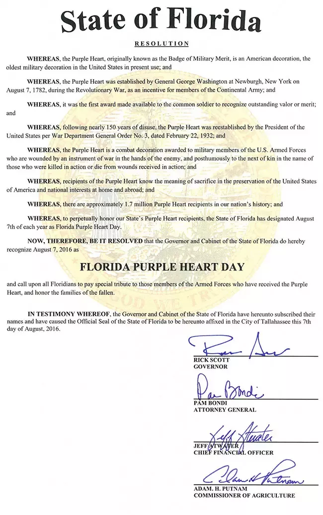 George Washington Would be Proud – Florida Salutes Purple Heart Day Veterans Advantage