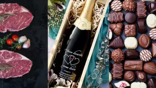 steaks, wine, chocolates