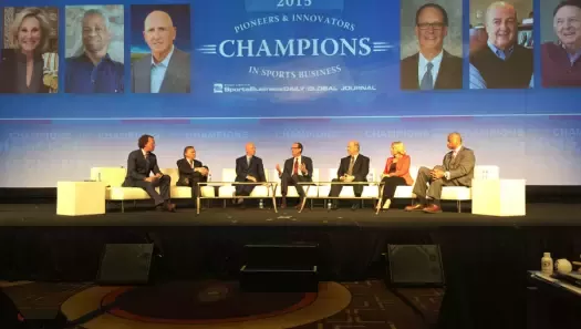 Donna de Varona (seated, second from right) speaking at the special event.