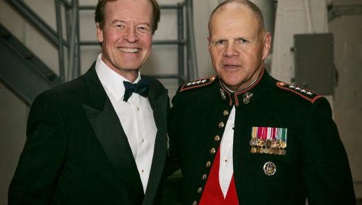 Veterans Advantage co-founder and CEO Scott Higgins (left), seen here with Marine Corps Commandant Gen. Robert Neller at the Marine Corps Birthday Gala on the U.S.S. Intrepid in New York City.