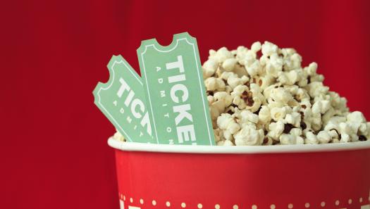 Movie tickets with popcorn